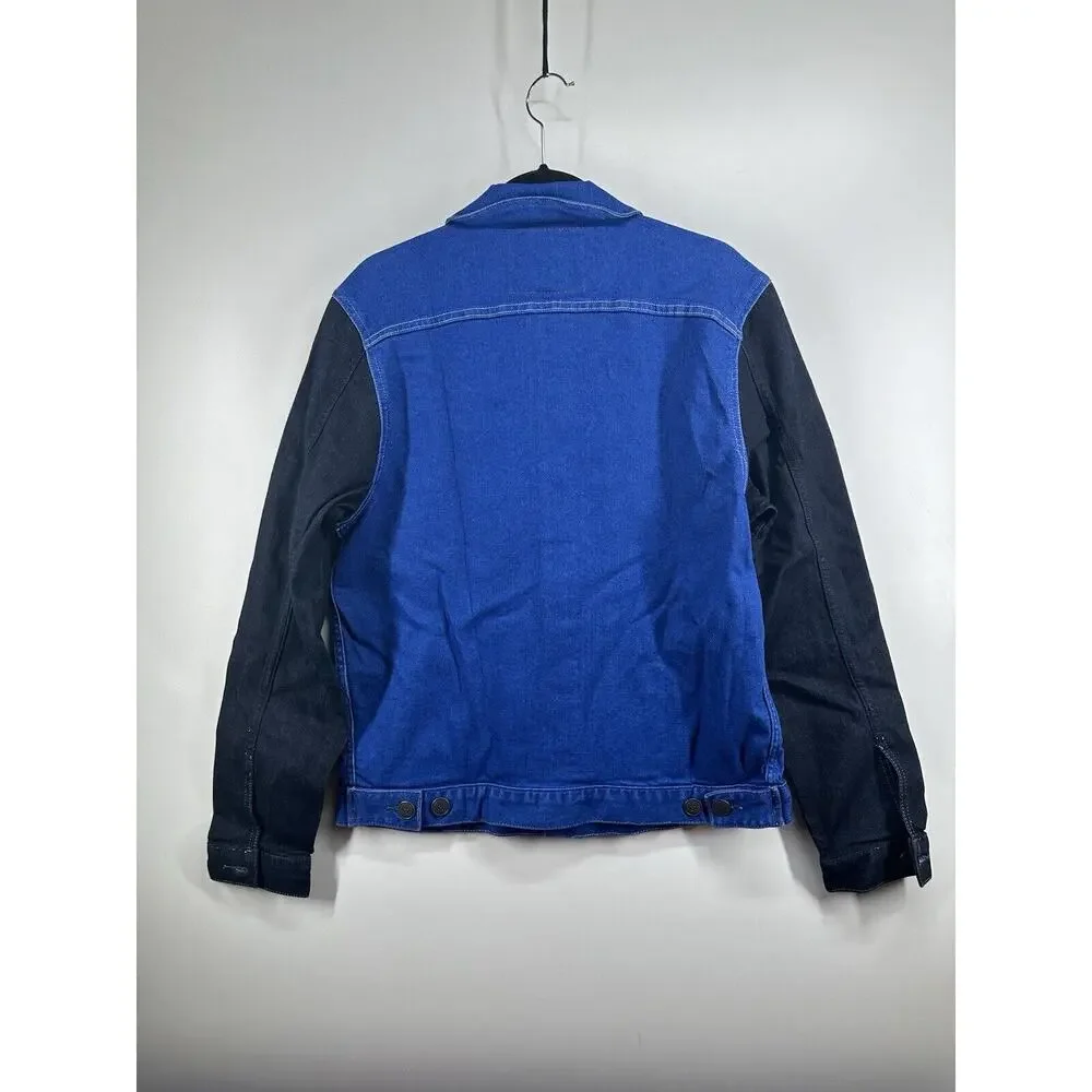 True Religion Men's Dylan 2 Tone Denim Jacket Sz L blue royal Jeans trucker RARE